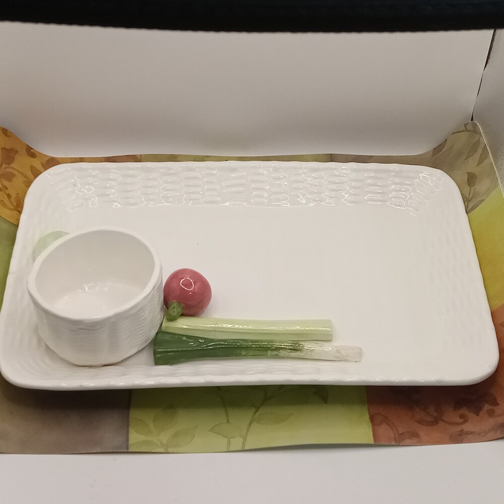BRIGGS POTTERY Sculpted Vegetable Serving Platter Dip Cup Signed 12" Charcuterie - Picture 2 of 15
